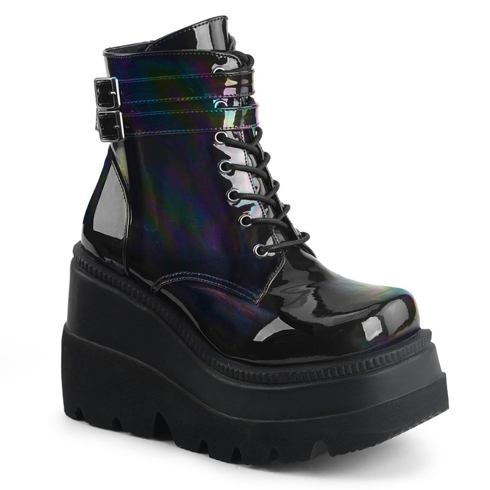 DEMONIA BLACK HOLOGRAM RAVE BOOTIES SHAKER-52